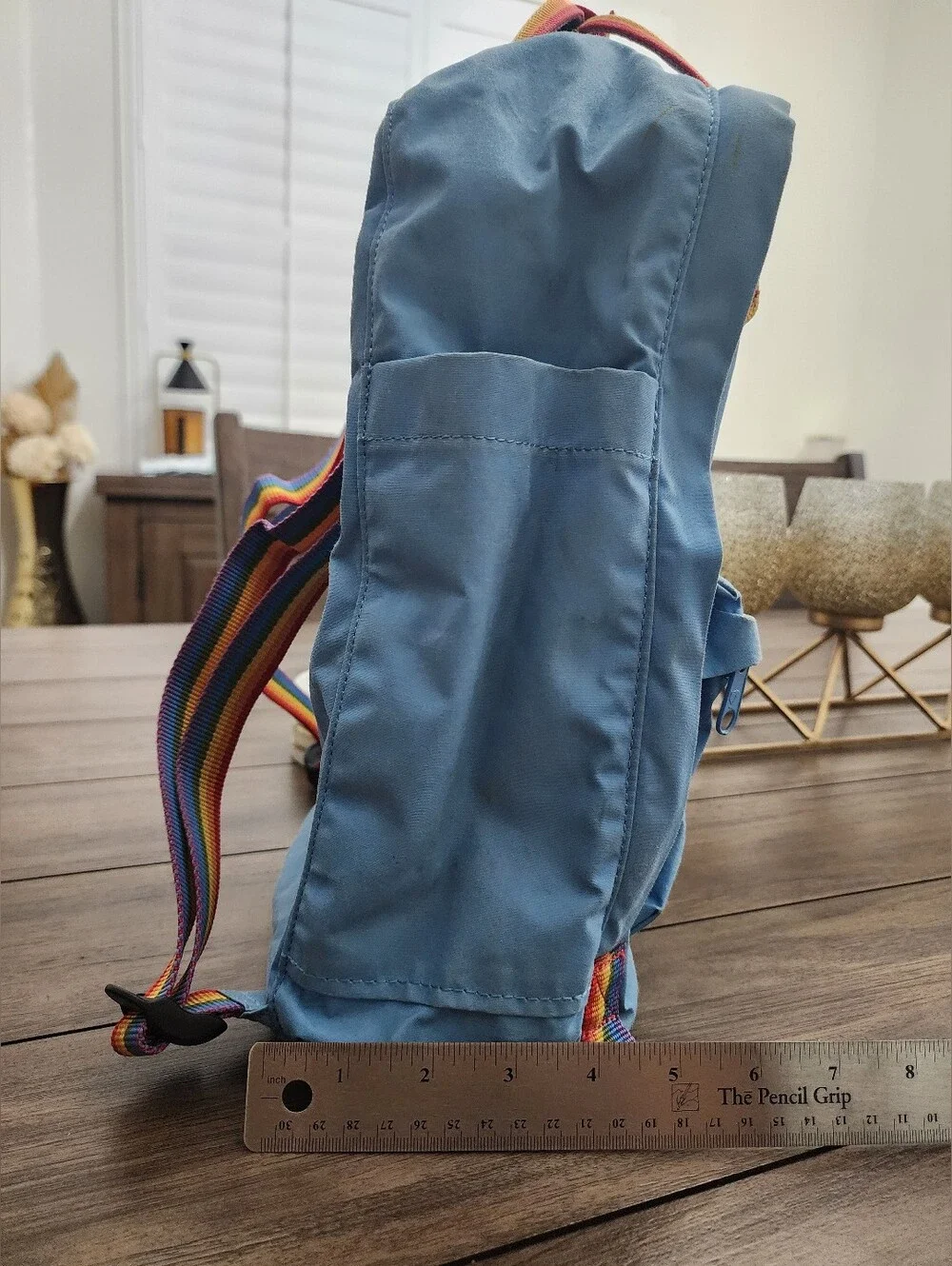 Classic Light Blue Backpack with Rainbow Accents